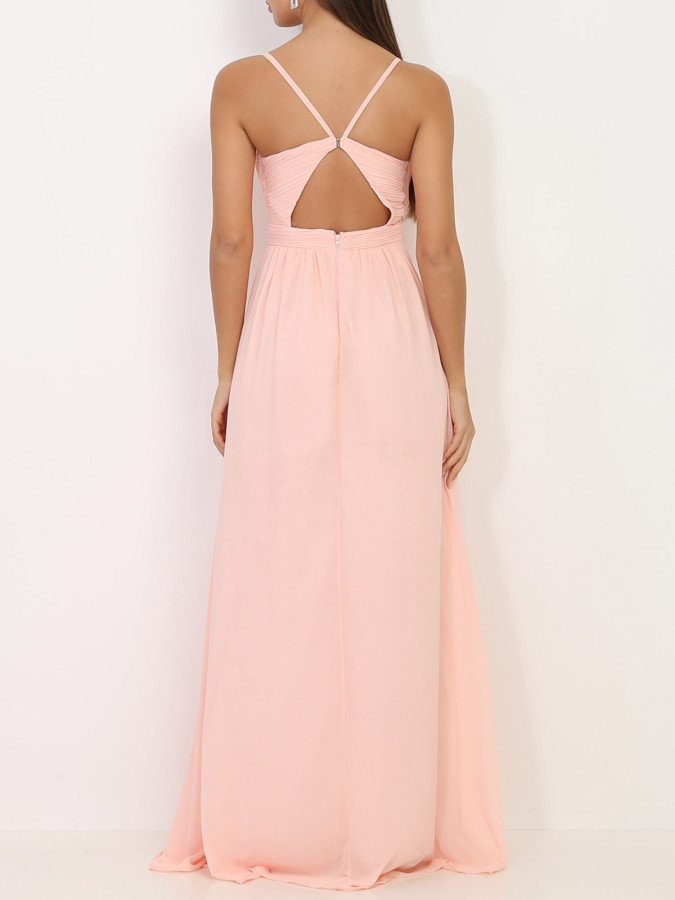 Robe rose longue à décolleté drapé