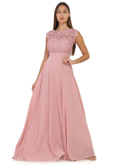 Robe longue vieux rose à dentelle