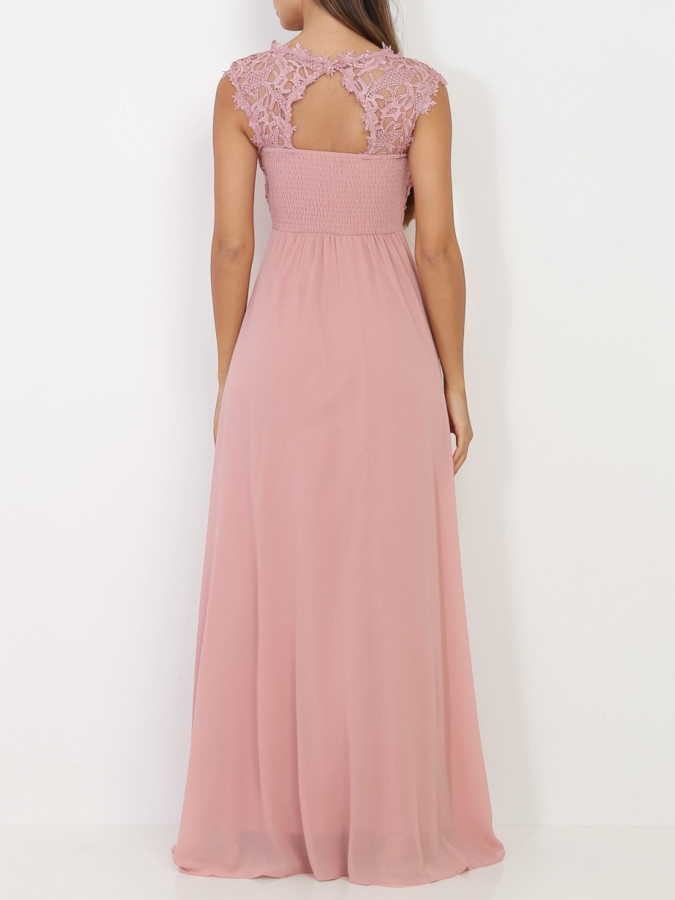 Robe longue vieux rose à dentelle