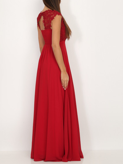 Robe longue rouge foncé à dentelle