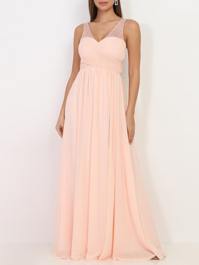 Robe longue à bretelles en tulle orné de strass.