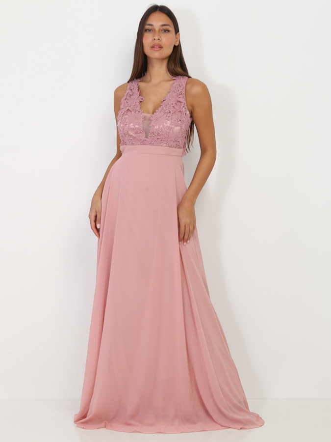 Robe longue à broderies fleuries