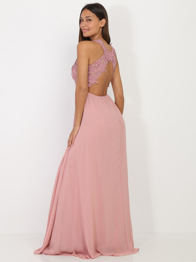 Robe longue à broderies fleuries