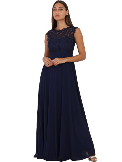 Robe longue bleu marine à dentelle