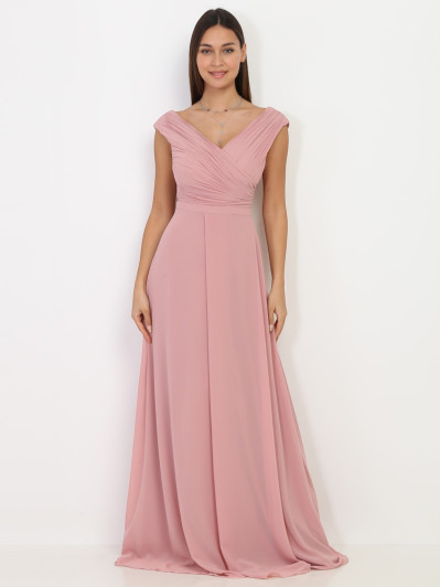 Robe longue drapée vieux rose avec fente