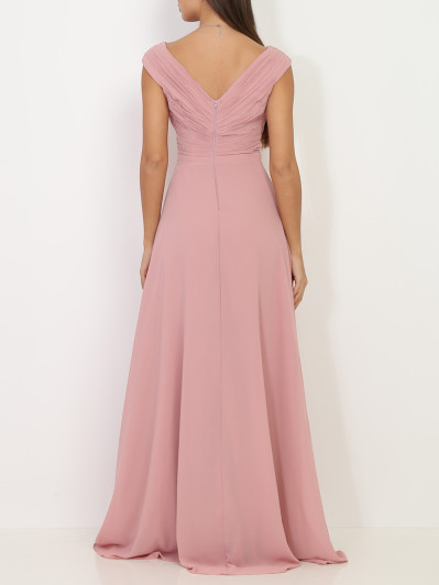 Robe longue drapée vieux rose avec fente