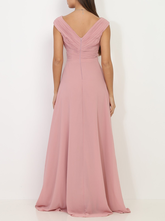 Robe longue drapée vieux rose avec fente