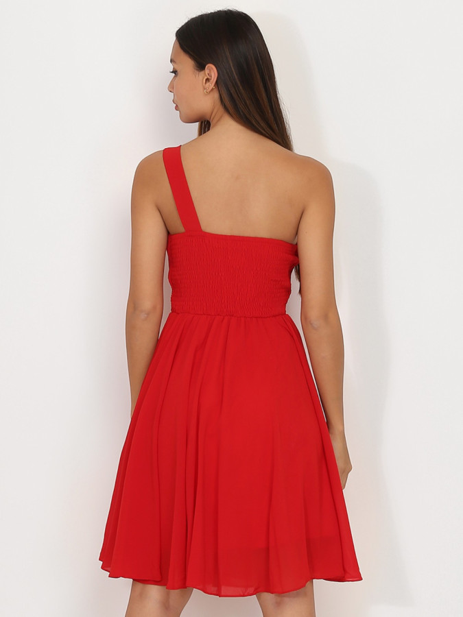 Robe asymétrique rouge drapée