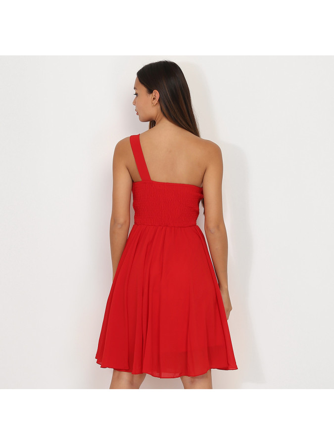 Robe asymétrique rouge drapée