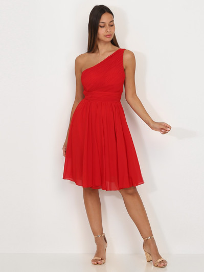 Robe asymétrique rouge drapée