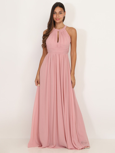Robe longue rose drapée dos nu