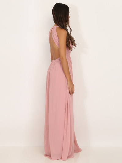 Robe longue rose drapée dos nu