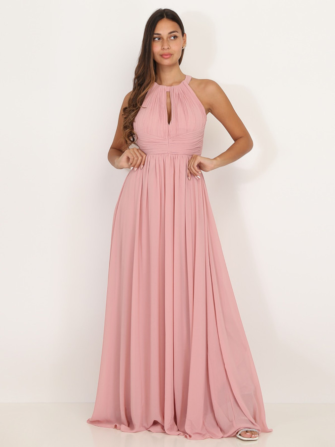 Robe longue rose drapée dos nu