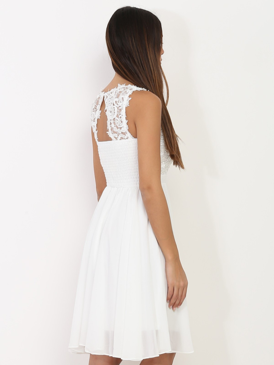 LUXE - Robe Patineuse Courte Corsetée En Popeline De Coton Avec Nud Dans Le Dos Creme
