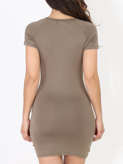 Robe moulante taupe froncée avec liens