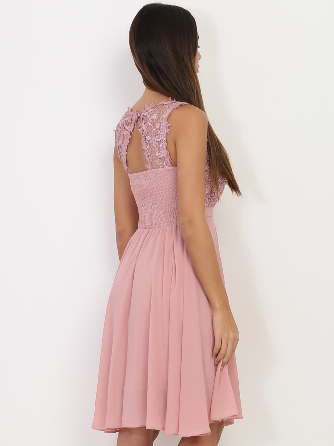 Robe vieux rose patineuse à broderie grandes tailles