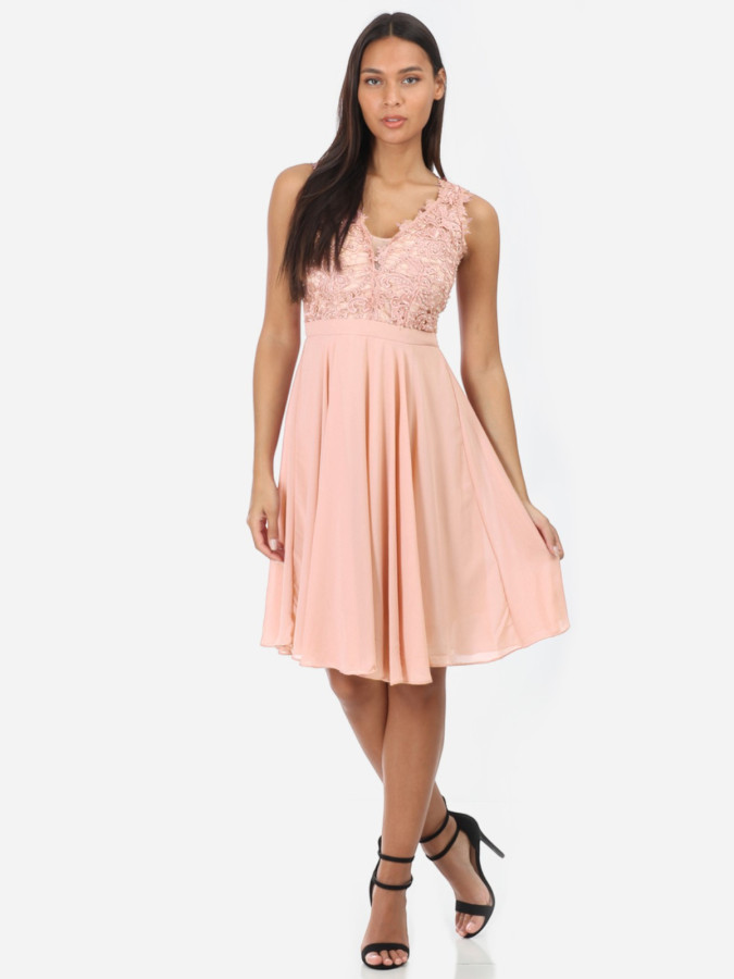Robe rose patineuse à broderie grandes tailles