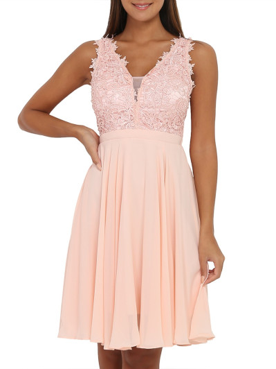 Robe rose patineuse à broderie grandes tailles