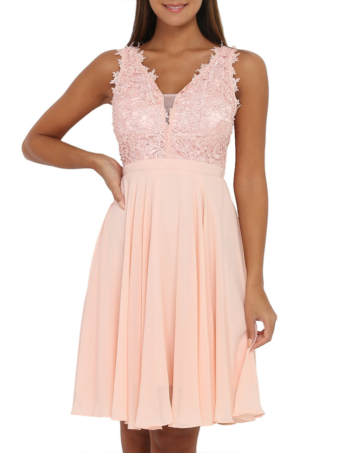 Robe rose patineuse à broderie grandes tailles