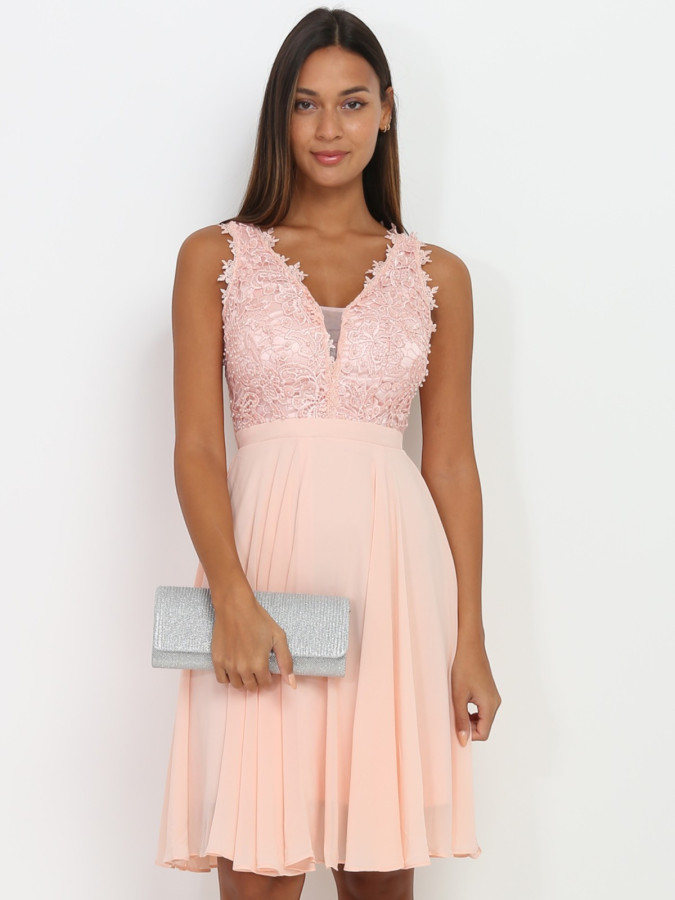 Robe rose patineuse à broderie grandes tailles