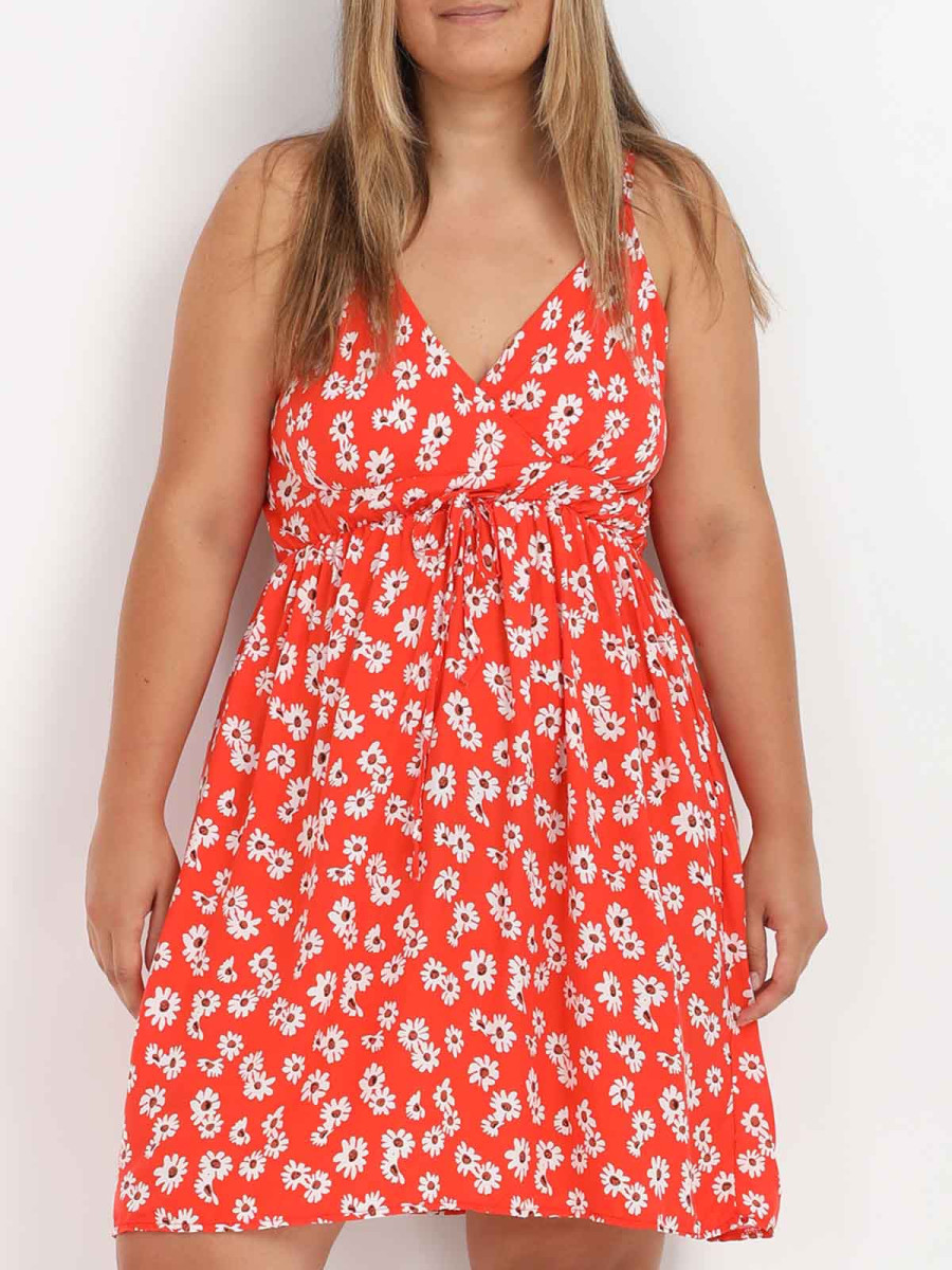 Robe orange à imprimé marguerites grandes tailles