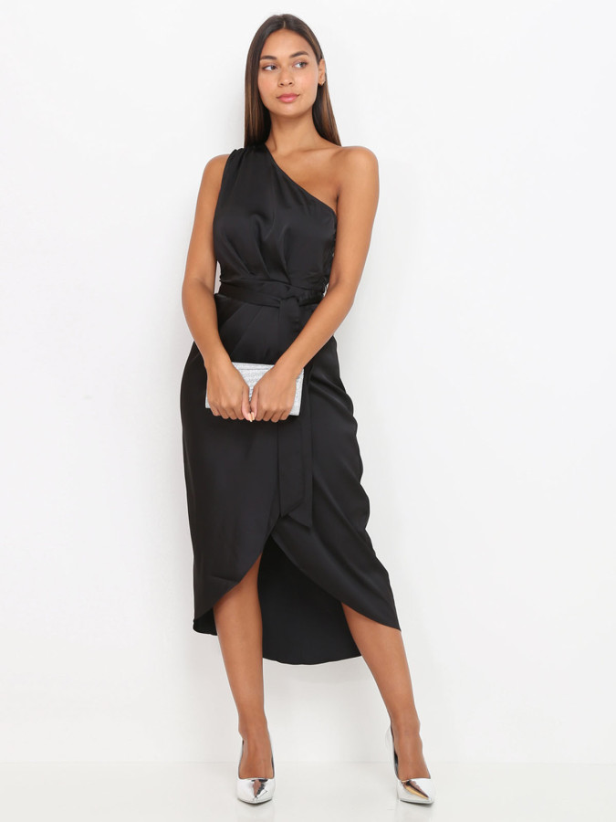 Robe asymétrique satinée noire