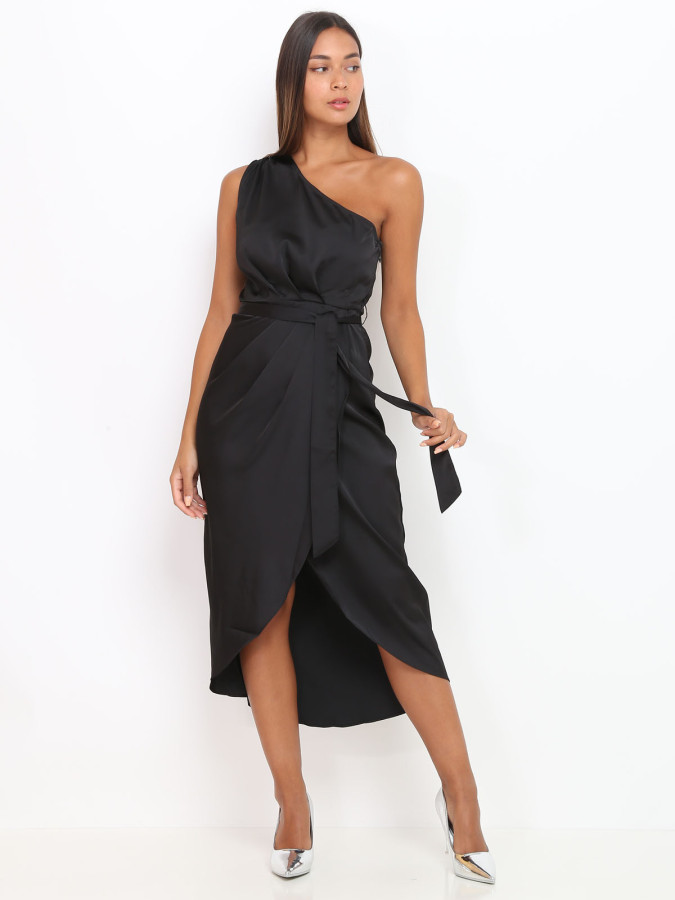 Robe asymétrique satinée noire