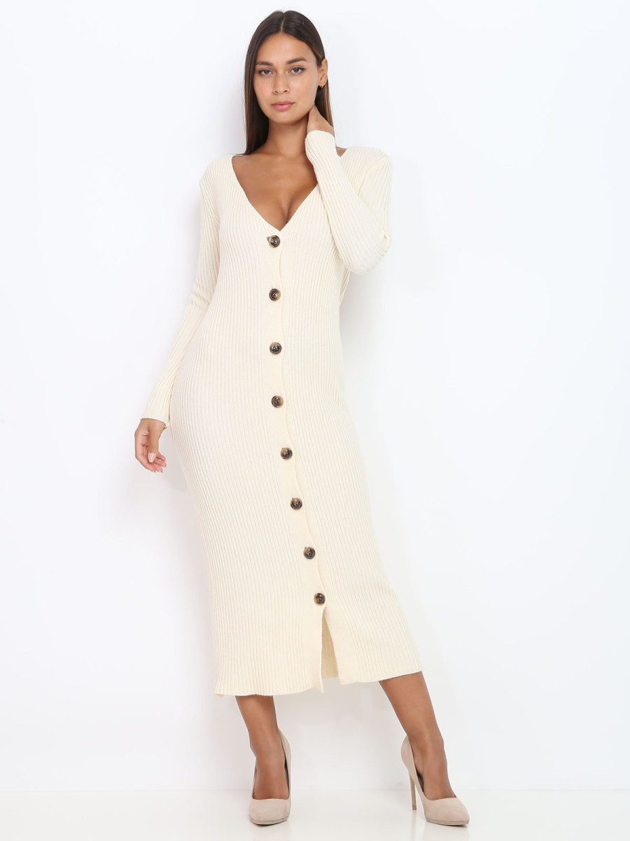 Robe gilet beige à boutons