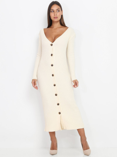 Robe gilet beige à boutons