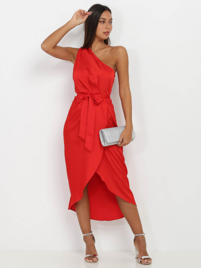 Robe asymétrique satinée rouge