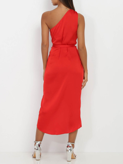 Robe asymétrique satinée rouge
