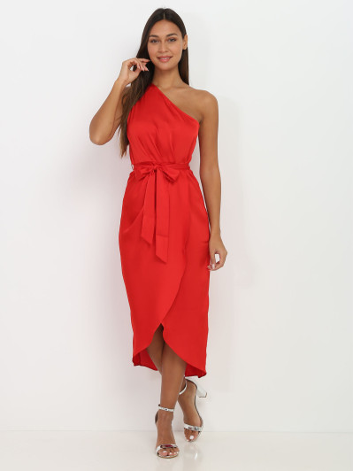 Robe asymétrique satinée rouge