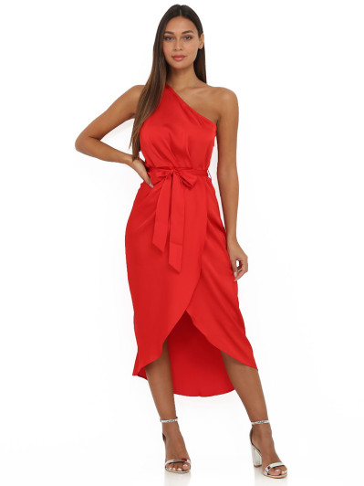 Robe asymétrique satinée rouge