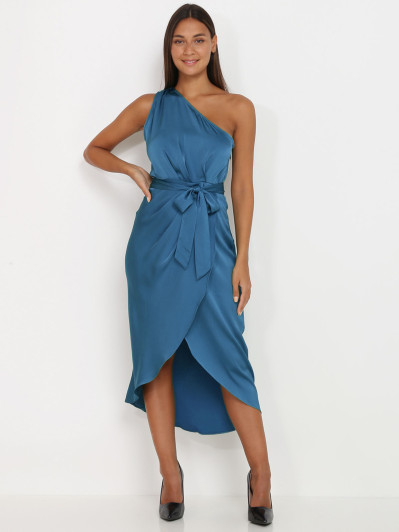 Robe asymétrique satinée bleue