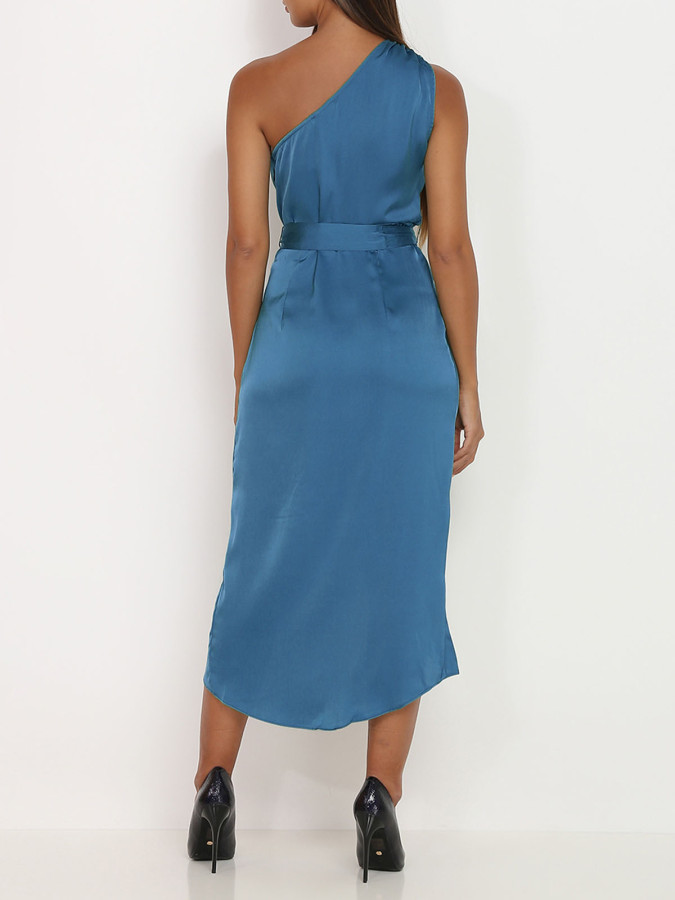 Robe asymétrique satinée bleue
