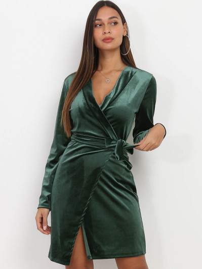 Robe portefeuille verte en velours