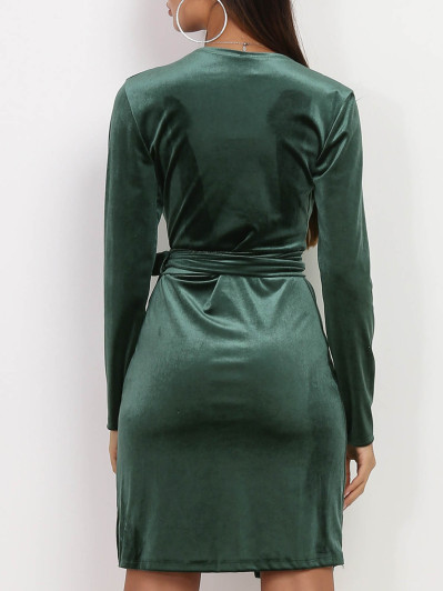 Robe portefeuille verte en velours