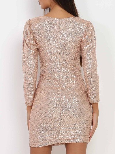 Robe à sequins drapée doré rose