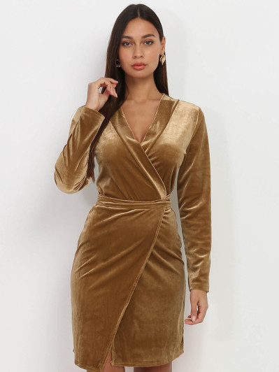 Robe portefeuille camel en velours