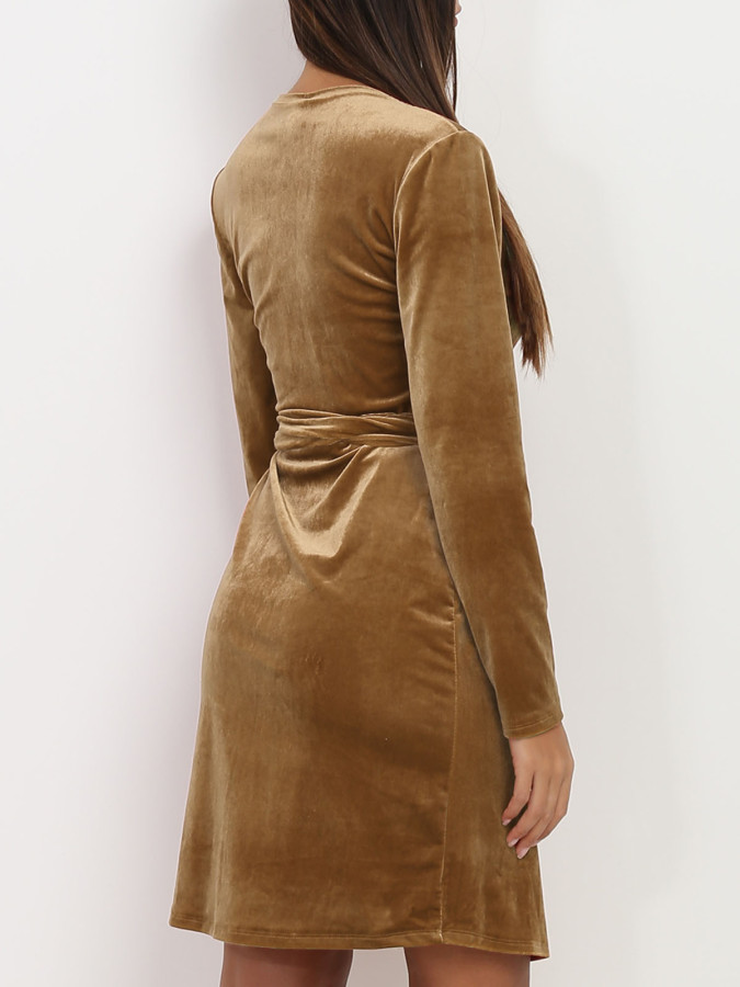 Robe portefeuille camel en velours