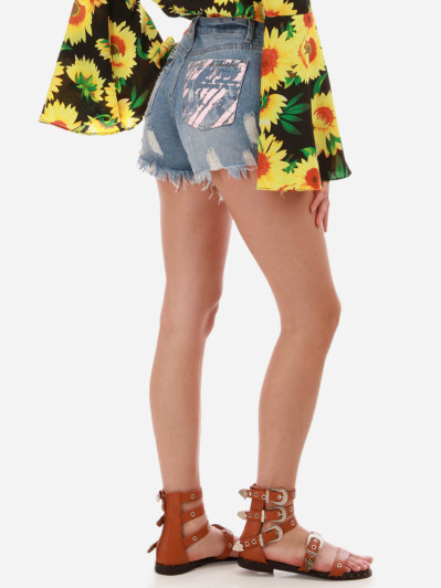 Short en jean bleu "let's go party" femme pas cher la modeuse