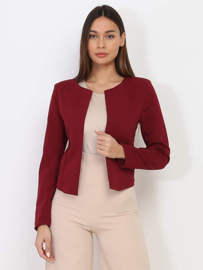 Veste courte bordeaux sans col pas chère la modeuse