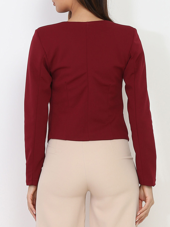 Veste courte bordeaux sans col pas chère la modeuse