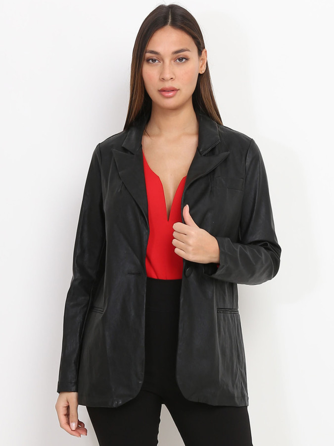 Veste blazer noire en simili cuir