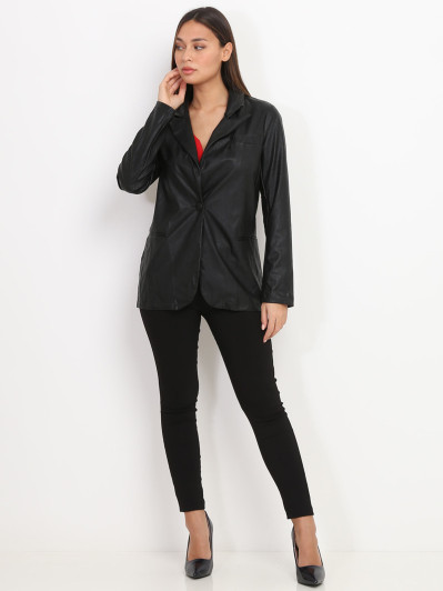 Veste blazer noire en simili cuir