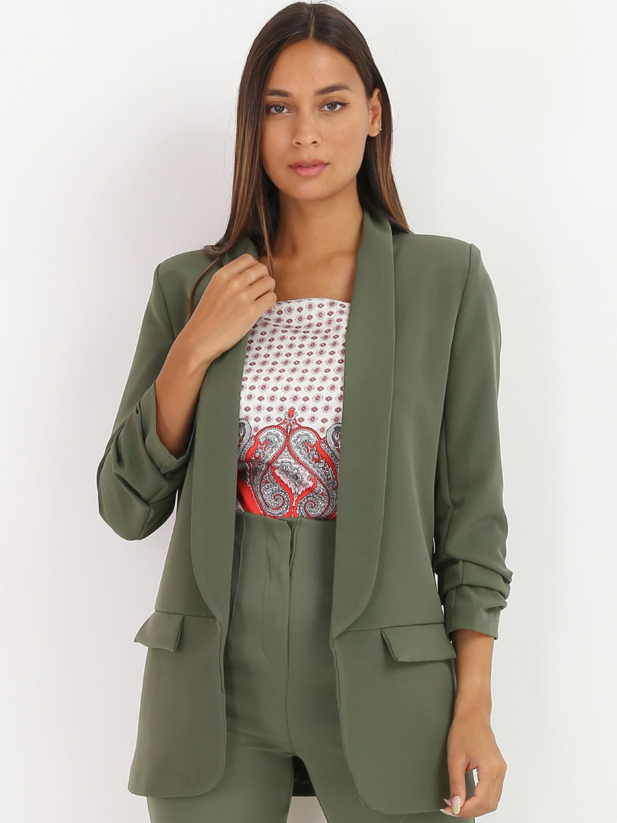 Veste blazer kaki à manches retroussées