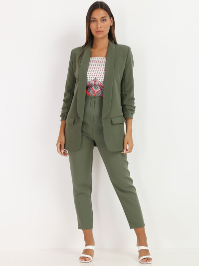 Veste blazer kaki à manches retroussées