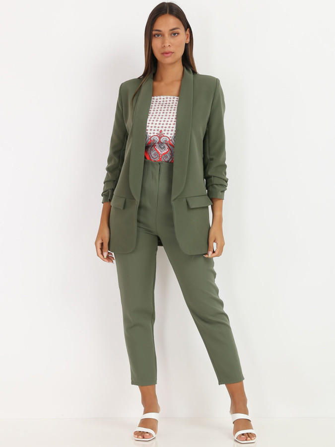 Veste blazer kaki à manches retroussées