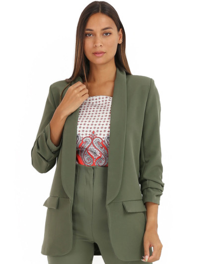 Veste blazer kaki à manches retroussées