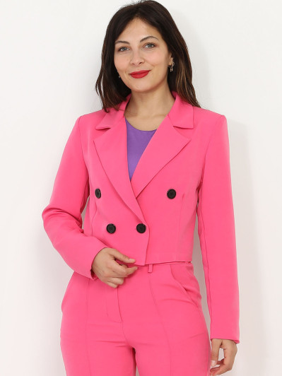 Blazer court fushia à boutons